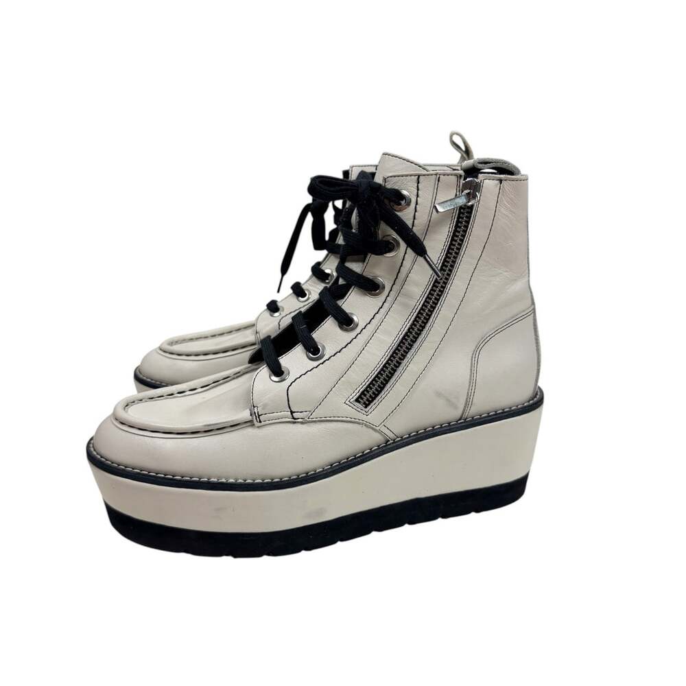 Free People White Distressed Leather Maverick Wedge Platform Boots 41 11